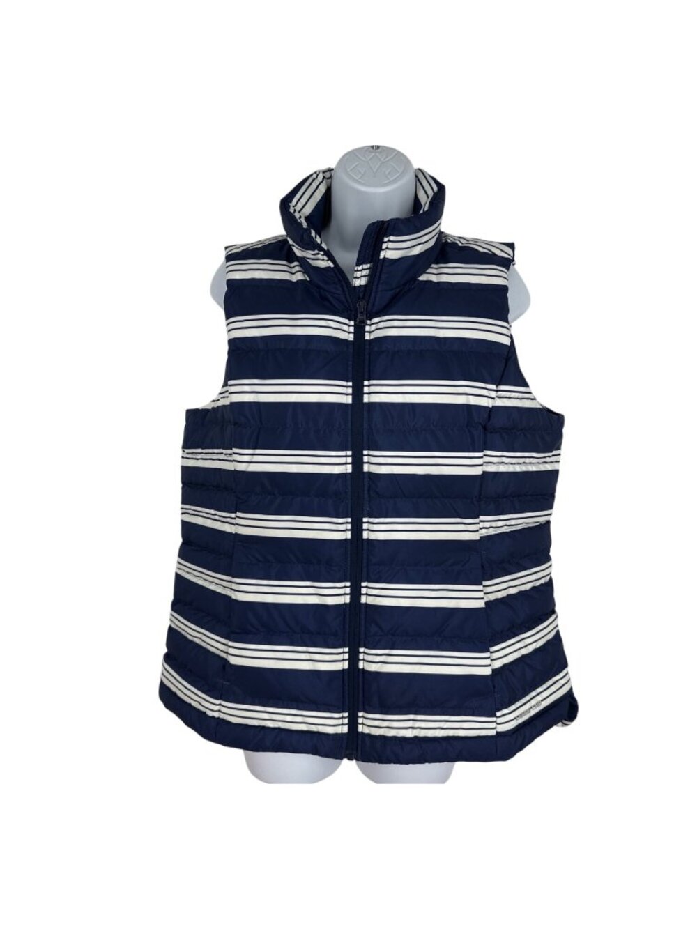 Lands End Striped Blue & White Down Vest Women's Size M 10-12